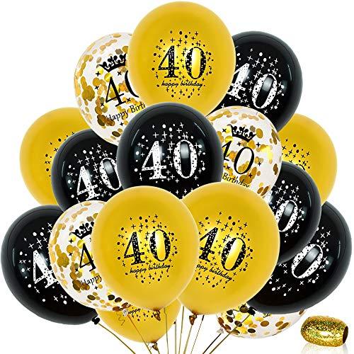 40th Birthday Party Balloons 12 Inch 40 Year Old Balloon Black Gold Party Decorations Gold Confetti Latex Balloon Ribbon for 40 Year Old Anniversary Theme Birthday Party Supplies(16 Pack) - Lasercutwraps Shop