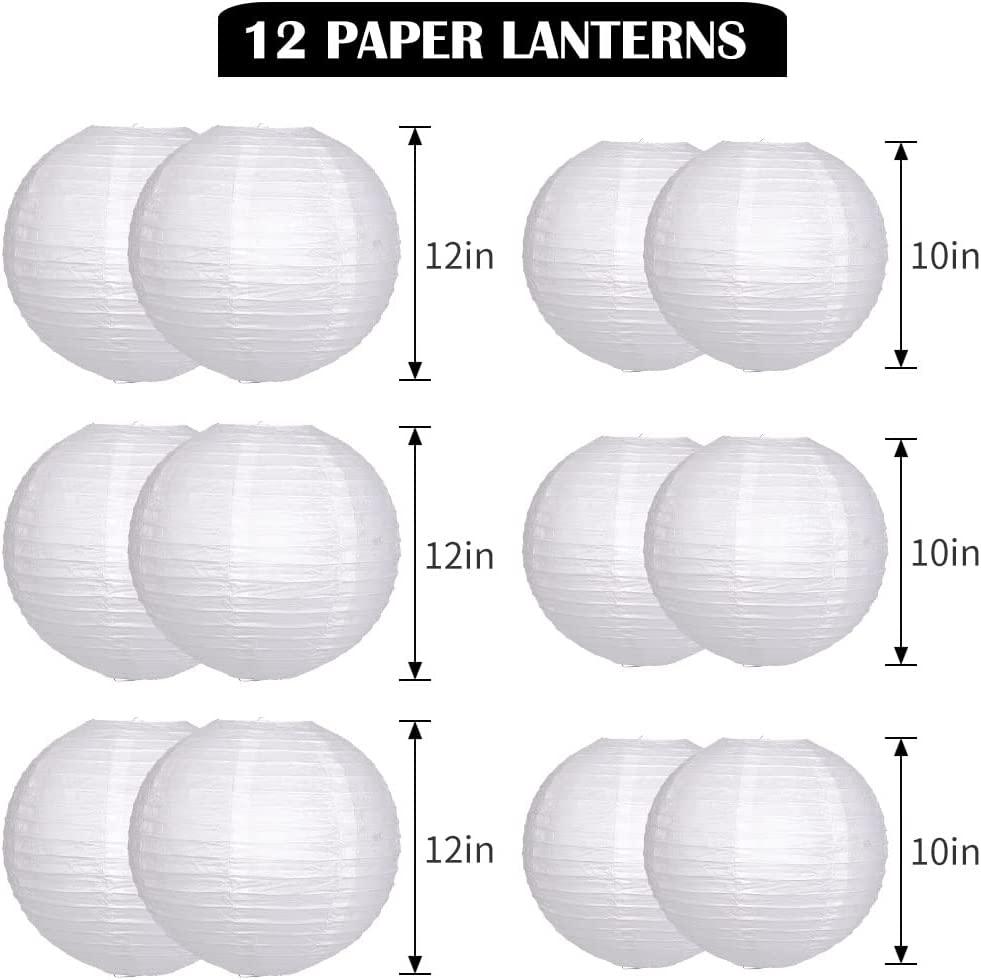 12pcs Paper Lanterns Lights White Hanging Paper Lanterns with Lights for Wedding Anniversary Birthday Party - Lasercutwraps Shop