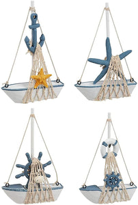 Set of 4 Miniature Sailboat Decor for Bathroom Accessories, Nautical Sailing Decorations for Home (4.4 x 6.8 in) - Lasercutwraps Shop