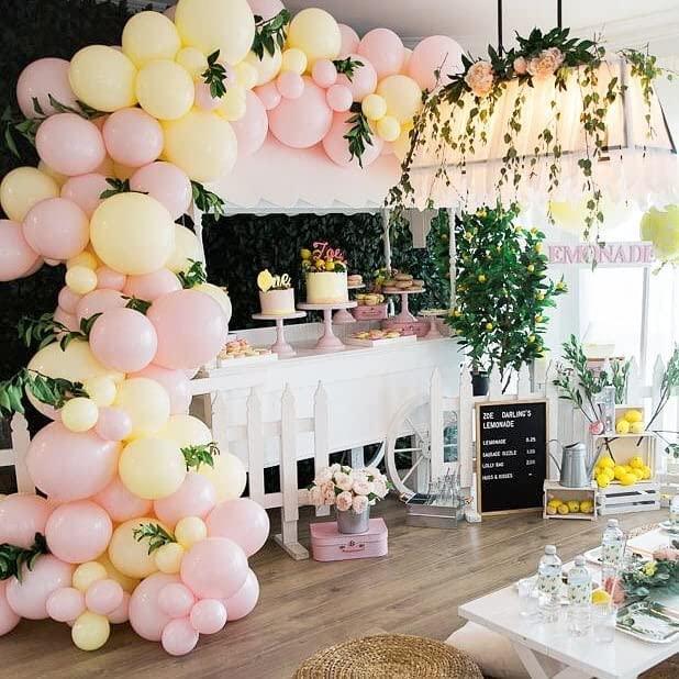 Sunflower Lemon Yellow Balloon Garland Arch Kit 150pcs Lemonade Yellow Pink Macaron Pastel Balloons Eucalyptus Leaves - Lasercutwraps Shop