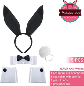 Bunny Accessory Set Rabbit Ear Headband Bow Tie Cuffs Tail for Costume Party - Lasercutwraps Shop