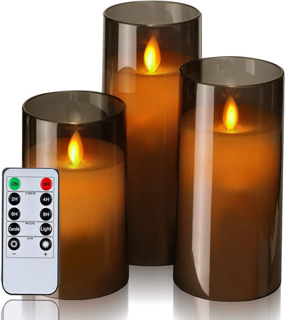 Flickering Flameless Candles, Battery Operated Acrylic LED Pillar Candles with Remote Control and Timer, Ivory White, Set of 3 - Lasercutwraps Shop