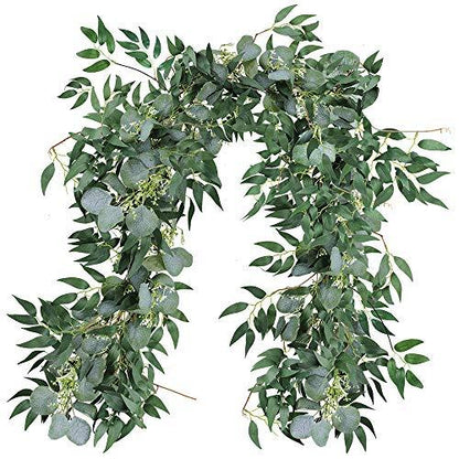 2pcs Fake Greenery Garlands Artificial Silver Dollar Eucalyptus Garland for Weddings - Lasercutwraps Shop