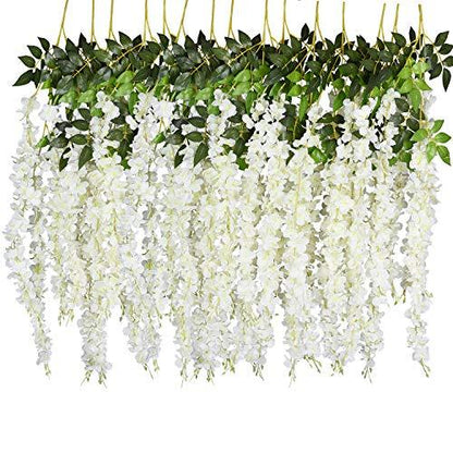 12 Pack 3.75 Feet/Piece Artificial Fake Wisteria Vine Ratta Hanging Garland Silk Flowers String Home Party Wedding Decor - Lasercutwraps Shop