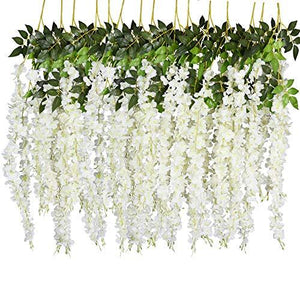 12 Pack 3.75 Feet/Piece Artificial Fake Wisteria Vine Ratta Hanging Garland Silk Flowers String Home Party Wedding Decor - Lasercutwraps Shop