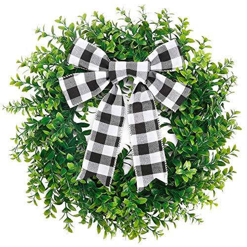 15 Inches Artificial Boxwood Wreath Spring Summer Wreath Faux Green Leaves Greenery Wreath - Lasercutwraps Shop