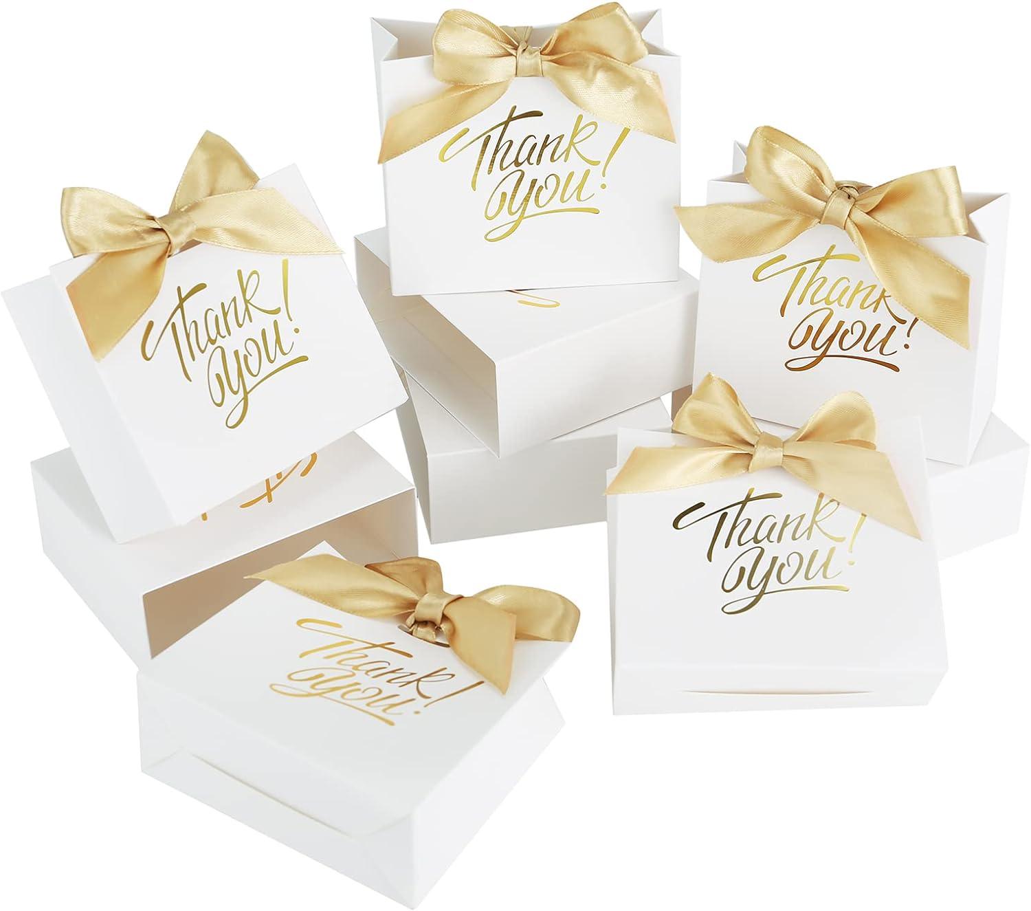 Small Gift Bags, 50 Pack Small Thank You Bags 4.5x1.8x3.9 Inches Party Favor Bags White Paper Gift Bags Candy Bags with Bow Ribbon - Lasercutwraps Shop
