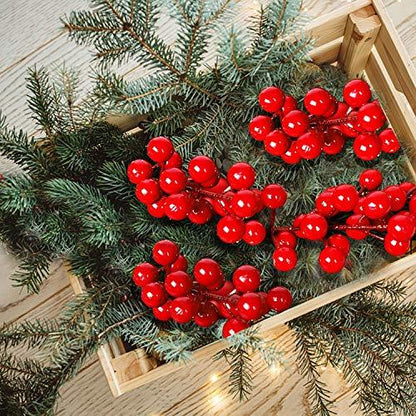 24 Pack Christmas Red Berries Set for Christmas Tree Decoration, Artificial Christmas Red Berry Stems for DIY Crafts - Lasercutwraps Shop