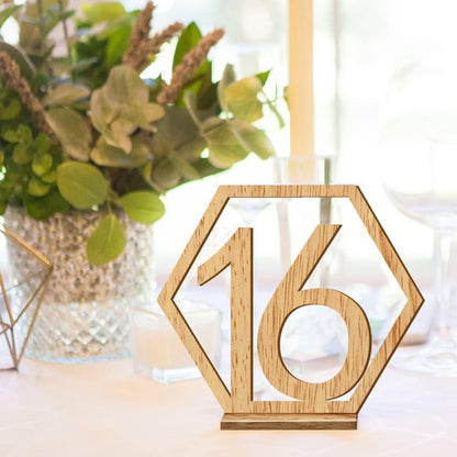 Hexagon Wooden Table Numbers, 1-20 Wedding Table Numbers with Holder Base for Wedding Decoration - Lasercutwraps Shop