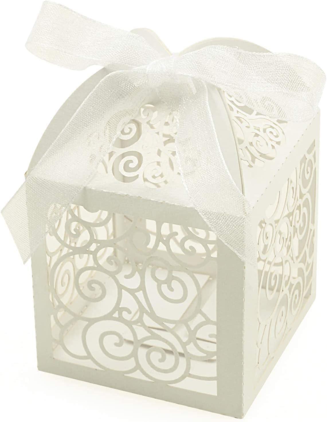 100 Pack Wedding Favor Boxes Laser Cut Boxes Party Favor Box Small Gift Boxes Lace Candy Boxes for Wedding Bridal Shower Baby Shower Birthday Party - Lasercutwraps Shop