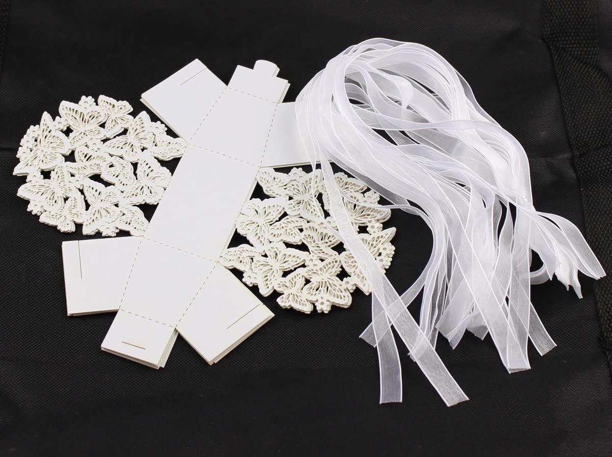 50 Pack Laser Cut Butterfly Wedding Favor Box Birthday Shower Party Candy Boxes with Ribbons Bomboniere Butterflies - Lasercutwraps Shop