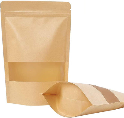 72pcs Stand Up Pouches, Kraft Paper Bags with Window, Coffee Bags, Brown Resealable Bags - Lasercutwraps Shop