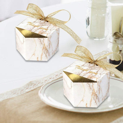 50pcs Marble Wedding Party Favor Boxes, Gold Candy Boxes Bags Hexagonal Chocolate Treat Gift Boxes with Ribbons - Lasercutwraps Shop