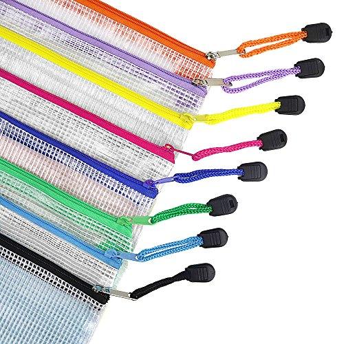 16pcs Zipper Clear Pencil Pouch Plastic Zipper File Bags 8 Colors for Cosmetics, Bills, Stationery and Travel Storage 9.25×4.53 Inches - Lasercutwraps Shop