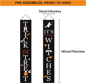 Halloween Decorations Outdoor | Trick or Treat & It's October Witches Front Porch Banners for Halloween Porch Decor - Lasercutwraps Shop