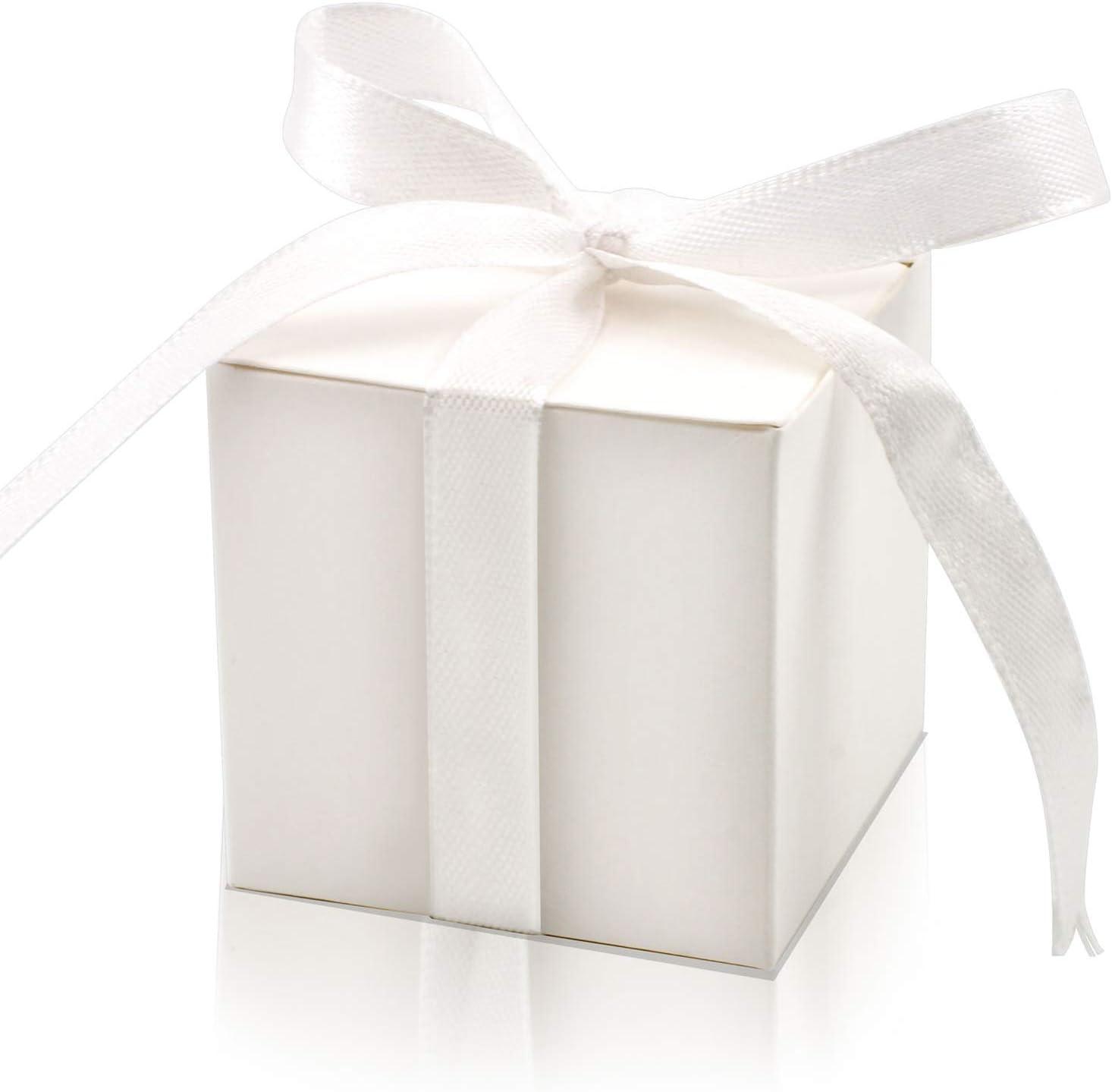 100 Pack Favor Boxes 2x2x2 inch Candy Boxes Silver Gift Boxes with Ribbons for Wedding Baby Shower - Lasercutwraps Shop