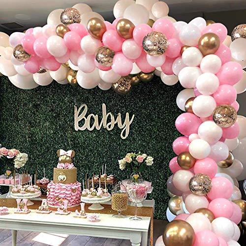 124 Pieces White Pink and Gold Confetti Latex Balloons for Baby Shower Wedding Birthday - Lasercutwraps Shop