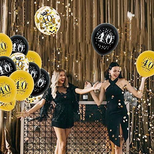 40th Birthday Party Balloons 12 Inch 40 Year Old Balloon Black Gold Party Decorations Gold Confetti Latex Balloon Ribbon for 40 Year Old Anniversary Theme Birthday Party Supplies(16 Pack) - Lasercutwraps Shop