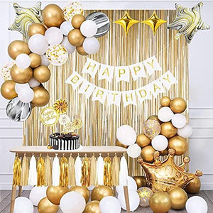 Gold Birthday Balloon Decorations with Birthday Banner and Tassel Garland - Lasercutwraps Shop