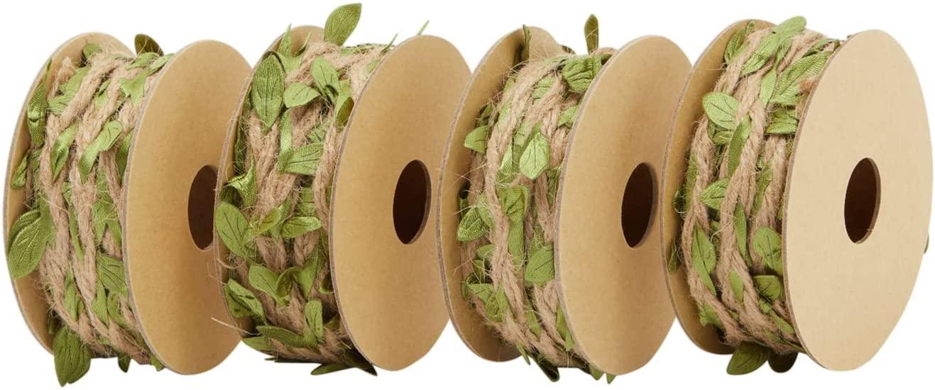 4 Rolls Burlap Leaf Ribbon for Jungle Safari Birthday Party Decorations, 16 Feet Jute Vine Garland for Wreaths, Baby Shower, Classroom - Lasercutwraps Shop