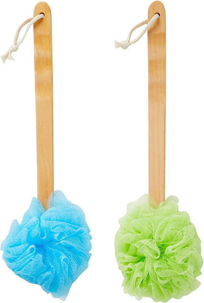 4 Pack Long Handled Loofah for Shower, Exfoliating Body Brush on a Stick, Back Scrubber in 4 Colors (16 in) - Lasercutwraps Shop