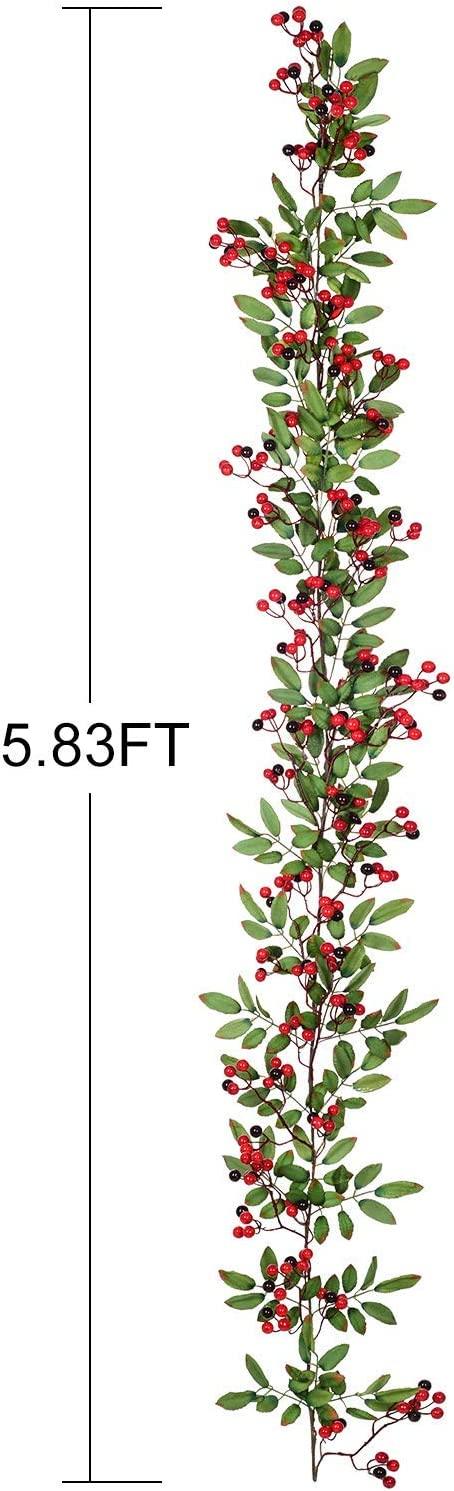 5.83 Ft Red Berry Christmas Garland, Artificial Berry Garland for Indoor Outdoor Hone Fireplace Decoration - Lasercutwraps Shop