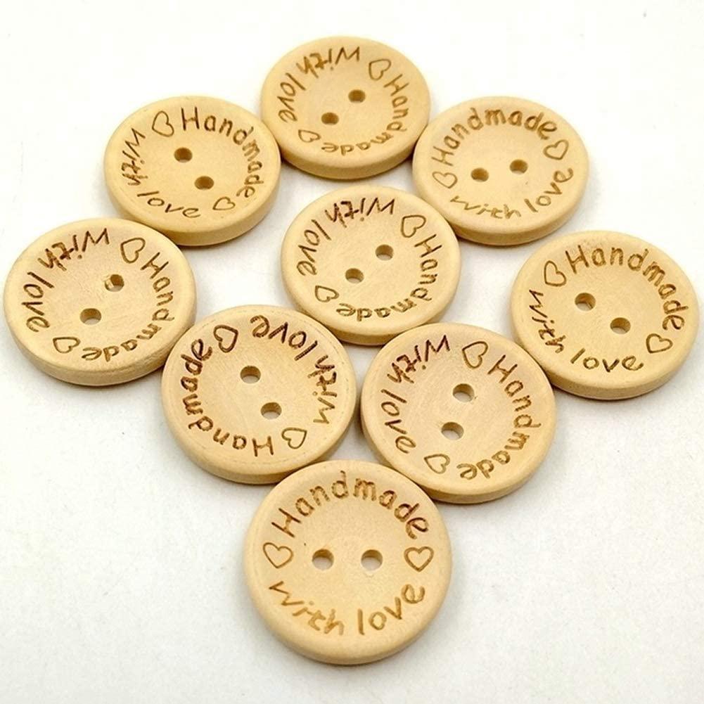 100 Pcs Wooden Buttons Handmade with Love Round Sewing Button 2 Holes Crafts Decor Button DIY Craft Supplies - Lasercutwraps Shop