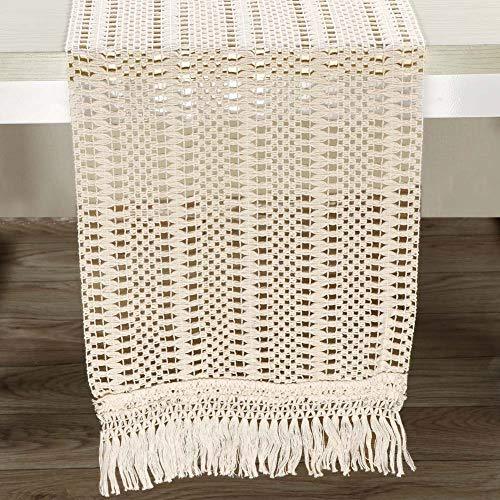 Macrame Table Runner Boho Woven Cotton Crochet Lace Farmhouse Moroccan Wedding Table Runner with Tassels for Bohemian, Dinner Rustic Table Top Bridal Shower, Wedding Table Decorations,108 Inches - Lasercutwraps Shop