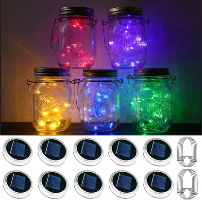 10pcs Solar Mason Jar Lid Lights, 30 LED Waterproof Firefly Fairy Lights with Hangers(No Jars) for Weddings - Lasercutwraps Shop