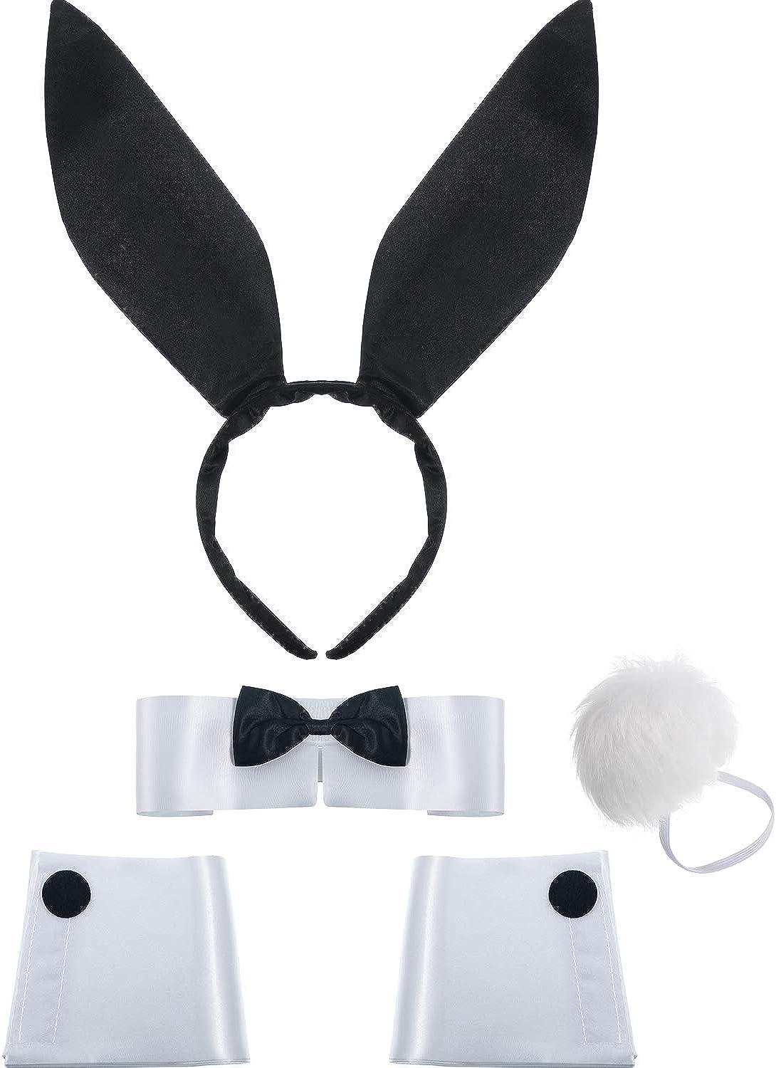 Bunny Accessory Set Rabbit Ear Headband Bow Tie Cuffs Tail for Costume Party - Lasercutwraps Shop