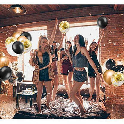 122Pcs Black, White, Gold Confetti and Metal Latex Balloons Arch for Graduation, Wedding, Birthday Decor - Lasercutwraps Shop