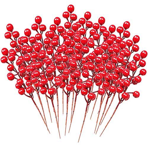 24 Pack Christmas Red Berries Set for Christmas Tree Decoration, Artificial Christmas Red Berry Stems for DIY Crafts - Lasercutwraps Shop
