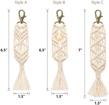 3 Pcs Mini Macrame Keychains Boho Macrame Bag Charms with Tassels - Lasercutwraps Shop