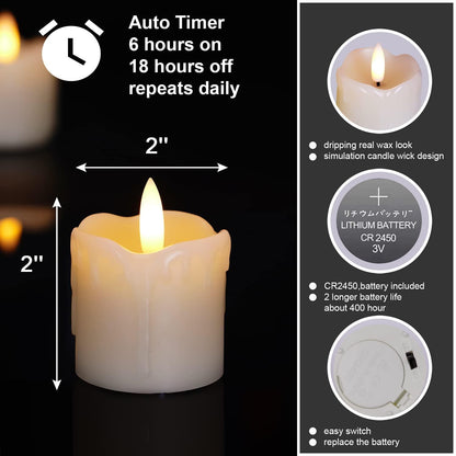 Set of 6 Flameless Votive Candles with Timer, 2" x 2" Real Wax, 400+Hour Realistic Black Wick Battery Operated Candles for Wedding, Party - Lasercutwraps Shop