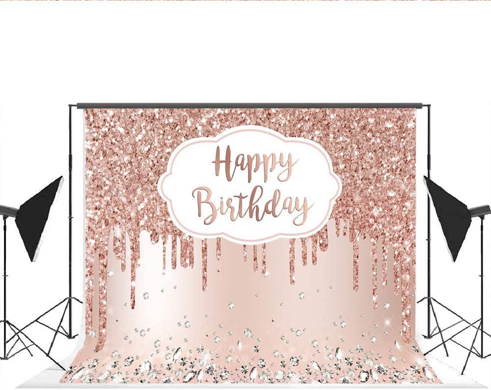 Pink Rose Golden Birthday Party Backdrop Glitter Diamonds Happy Birthday Background - Lasercutwraps Shop