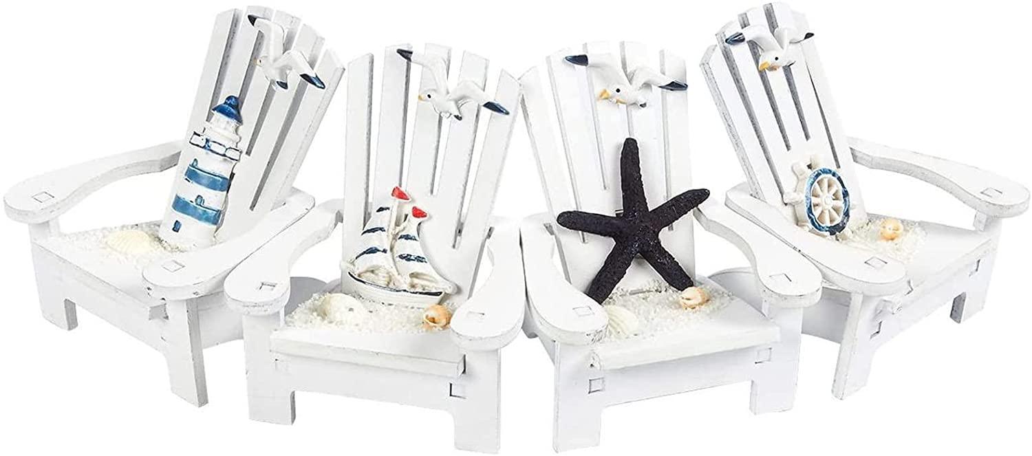Set of 4 Mini Adirondack Beach Chair Ornaments for Coastal, Ocean, Nautical Theme Home Bathroom Decorations (4 in) - Lasercutwraps Shop