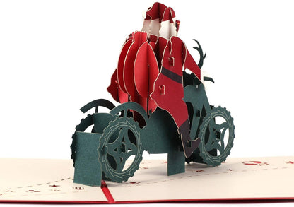 Santa on Motorbike Christmas Card Handmade 3D Pop Up Greeting Card - Lasercutwraps Shop