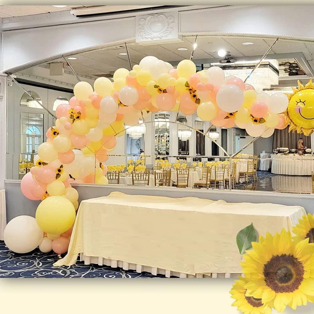 Sunflower Lemon Yellow Balloon Garland Arch Kit 150pcs Lemonade Yellow Pink Macaron Pastel Balloons Eucalyptus Leaves - Lasercutwraps Shop