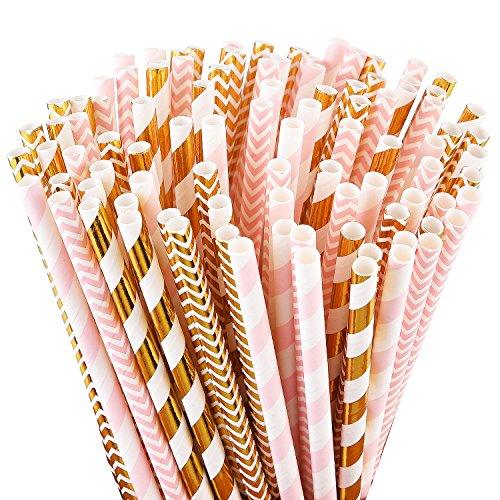 100 Pink Biodegradable Paper Straws for Birthday Wedding Party Supplies - Lasercutwraps Shop