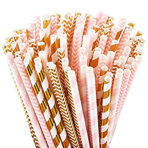 100 Pink Biodegradable Paper Straws for Birthday Wedding Party Supplies - Lasercutwraps Shop