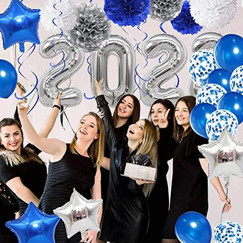 2022 Graduation Decorations Silver and Blue - 40 Inch Silver 2022 balloons, Blue Silver Paper Pompoms Blue Confetti Balloons and Star Balloons for Graduation Party Class of 2022 Party Decorations - Lasercutwraps Shop