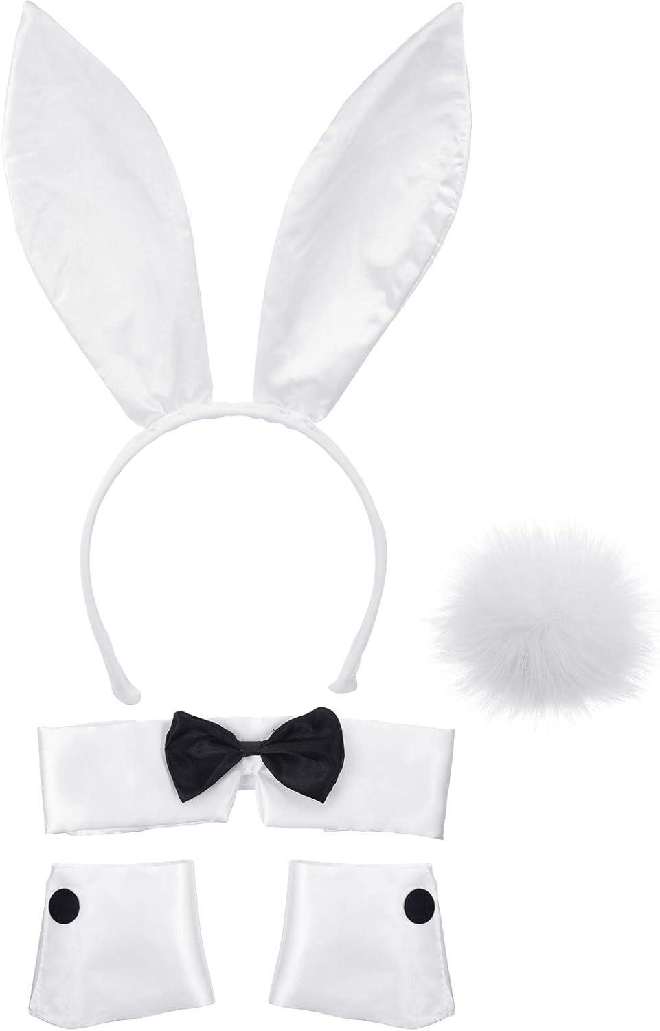 Bunny Accessory Set Rabbit Ear Headband Bow Tie Cuffs Tail for Costume Party - Lasercutwraps Shop