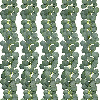 5 Pack Artificial Eucalyptus Garland Greenery Eucalyptus Vines Faux Silver Dollar Eucalyptus Strands for Wedding Party Garden Decoration - Lasercutwraps Shop