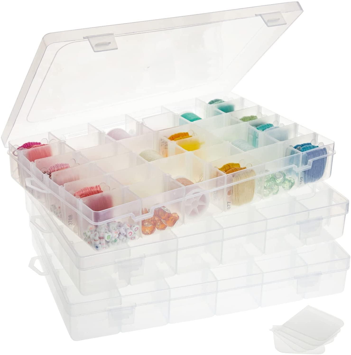 3 Pack Jewelry Organizer Box for Earrings Storage, Clear Plastic with 36 Small Compartment Tray - Lasercutwraps Shop