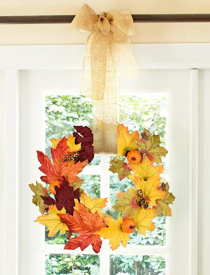 13 Inch Artificial Autumn Fall Wreath, Harvest Thanksgiving Door Wreath for Front Door with Pumpkins, Berry and Maple Leaf - Lasercutwraps Shop