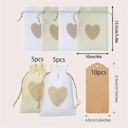 20pcs Beige And White Linen Burlap Candy Gift Bag 4x6 Inch Drawstring Gift Wedding Party Favors Cosmetic Perfume Grid Bag - Lasercutwraps Shop