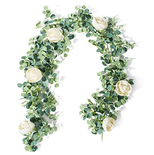 6 Ft 5pcs Artificial Rose Vine Decorations Hanging Eucalyptus Garland with Champagne Rose for Wedding Arch - Lasercutwraps Shop