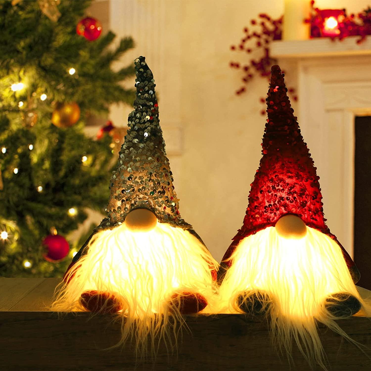 Gnome Christmas Decorations with Light, 12 Lighted Christmas Gnomes