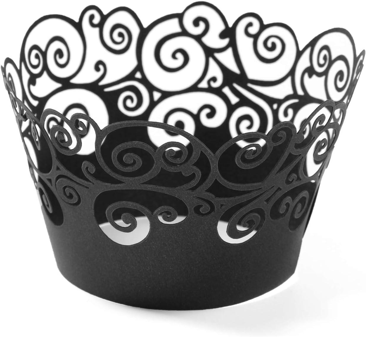 100 Pack Cupcake Wraps Filigree Artistic Bake Cake Paper Cup Little Vine Laser Cut Liner Baking Cups - Lasercutwraps Shop