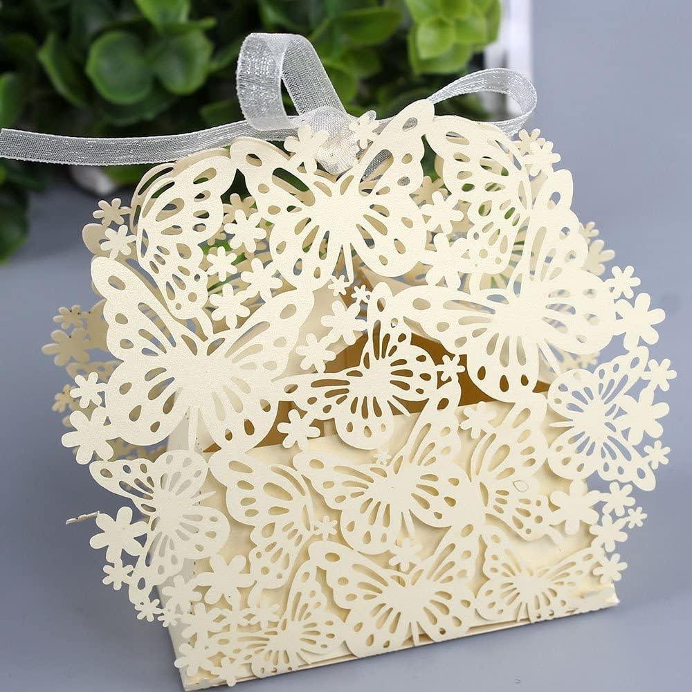 50 Pack Laser Cut Butterfly Wedding Favor Box Birthday Shower Party Candy Boxes with Ribbons Bomboniere Butterflies - Lasercutwraps Shop
